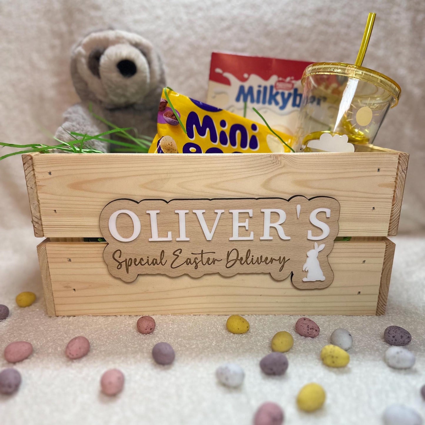 Personalised Easter Crate and Plaque | Plaque | Easter Bunny | Easter Egg | Easter Egg Hunt | Gifts | Hamper | Wooden