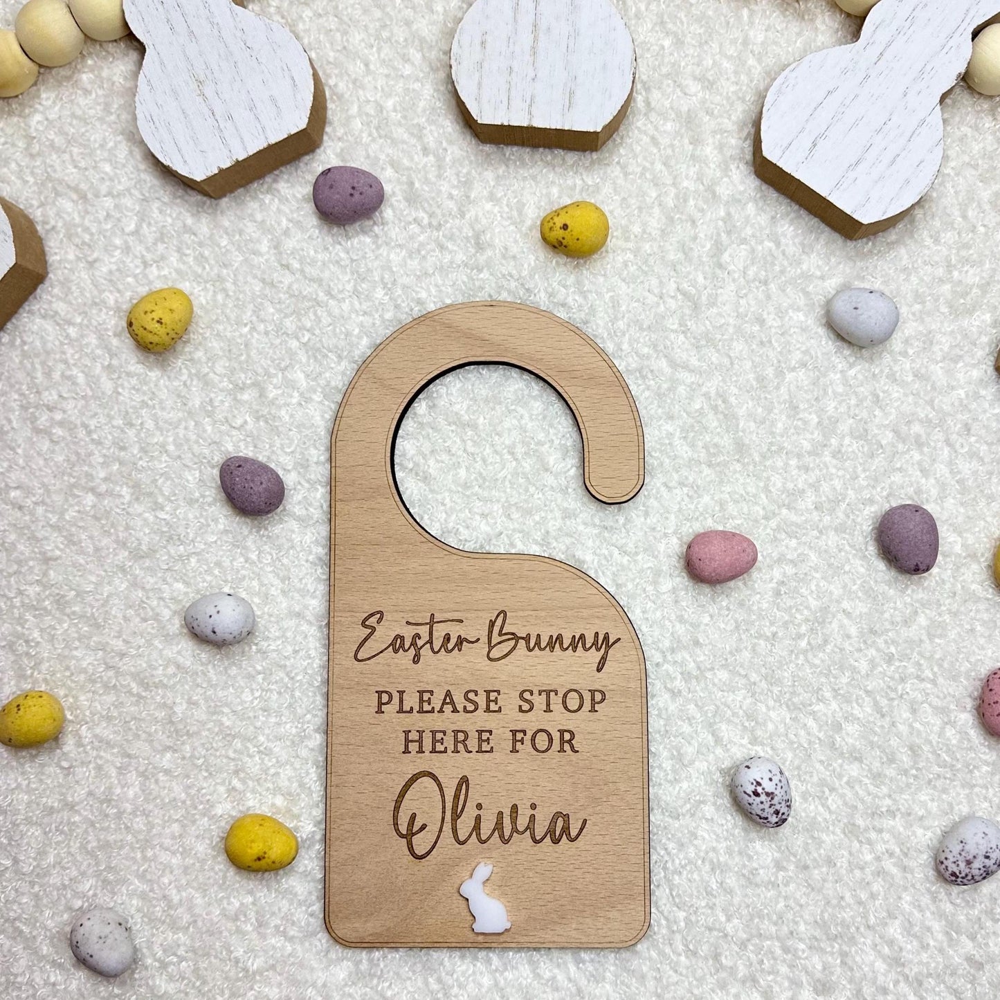 Personalised Easter Bunny Door Hanger | Please Stop Here | Bunny | Rabbit | Easter | Gift | Wooden