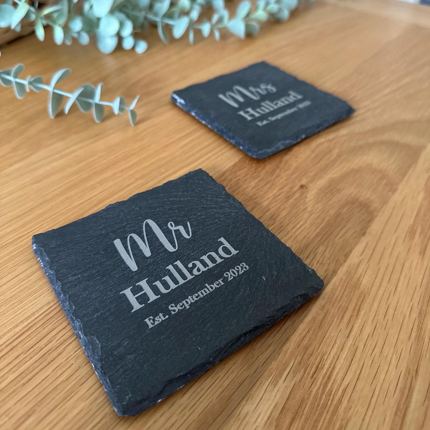 Mr & Mrs Personalised Slate Coasters | Wedding | Anniversary | Valentines | New Home | Gift | Keepsake | His and Hers | Mr - Mr | Mrs - Mrs