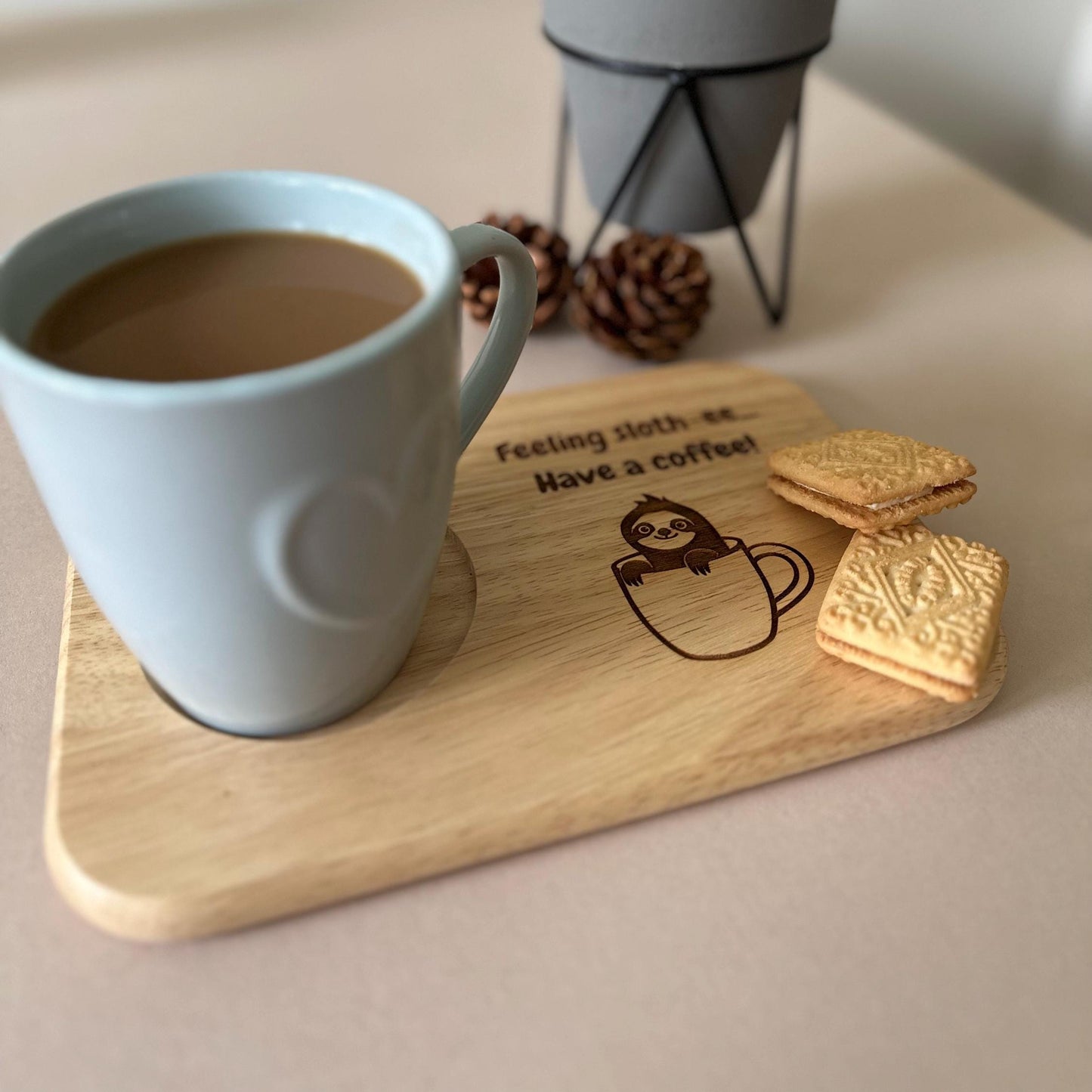 Tea, Coffee & Biscuit Board | Feeling Slothie Have A Coffee | Funny | Gift | Wooden | Engraved