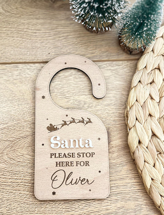 Santa, Please Stop Here For... Door Hanger | Door | Santa | Father Christmas | Personalised | Wooden | Acrylic | Stop Here Sign | Christmas