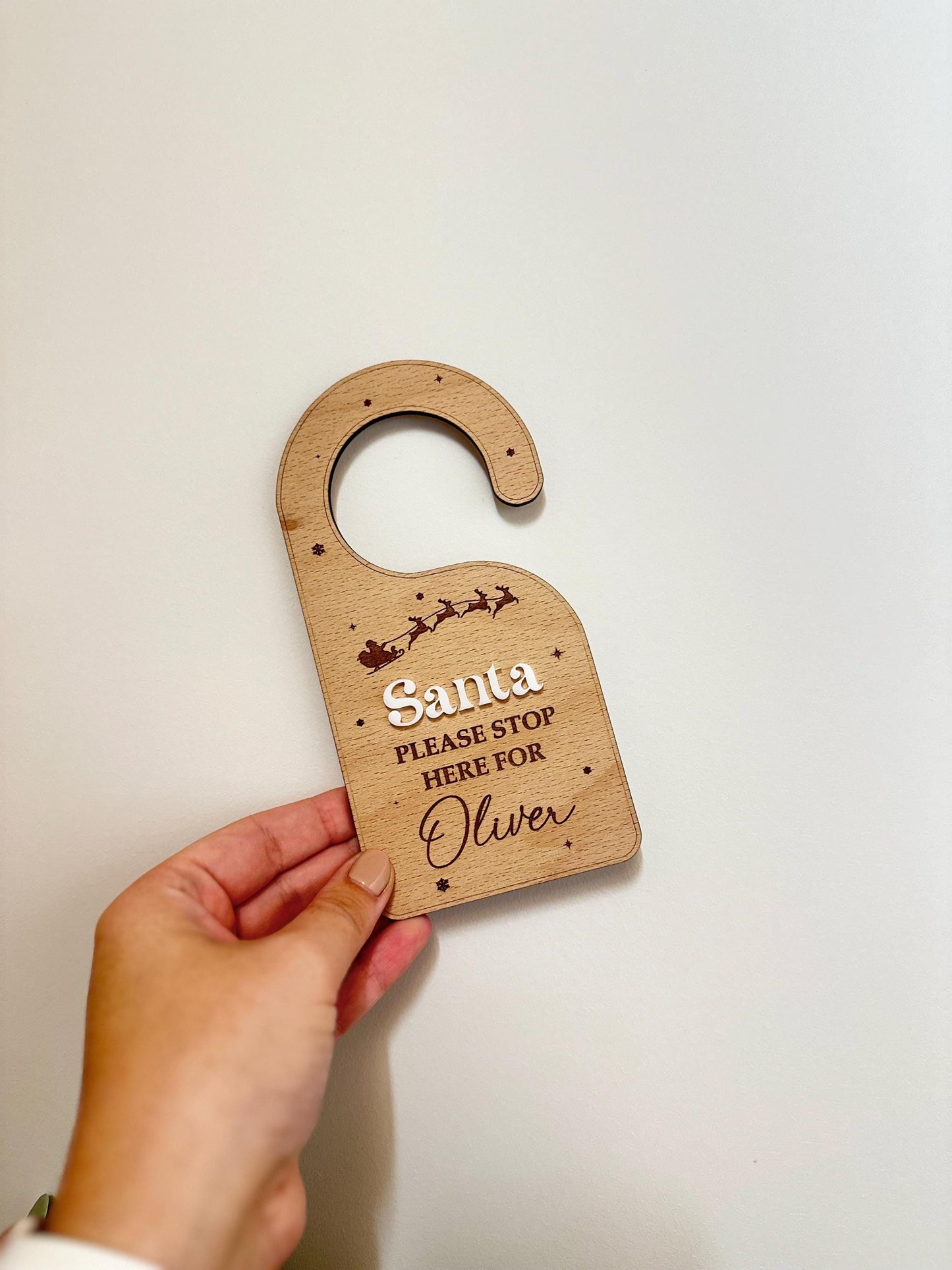 Santa, Please Stop Here For... Door Hanger | Door | Santa | Father Christmas | Personalised | Wooden | Acrylic | Stop Here Sign | Christmas