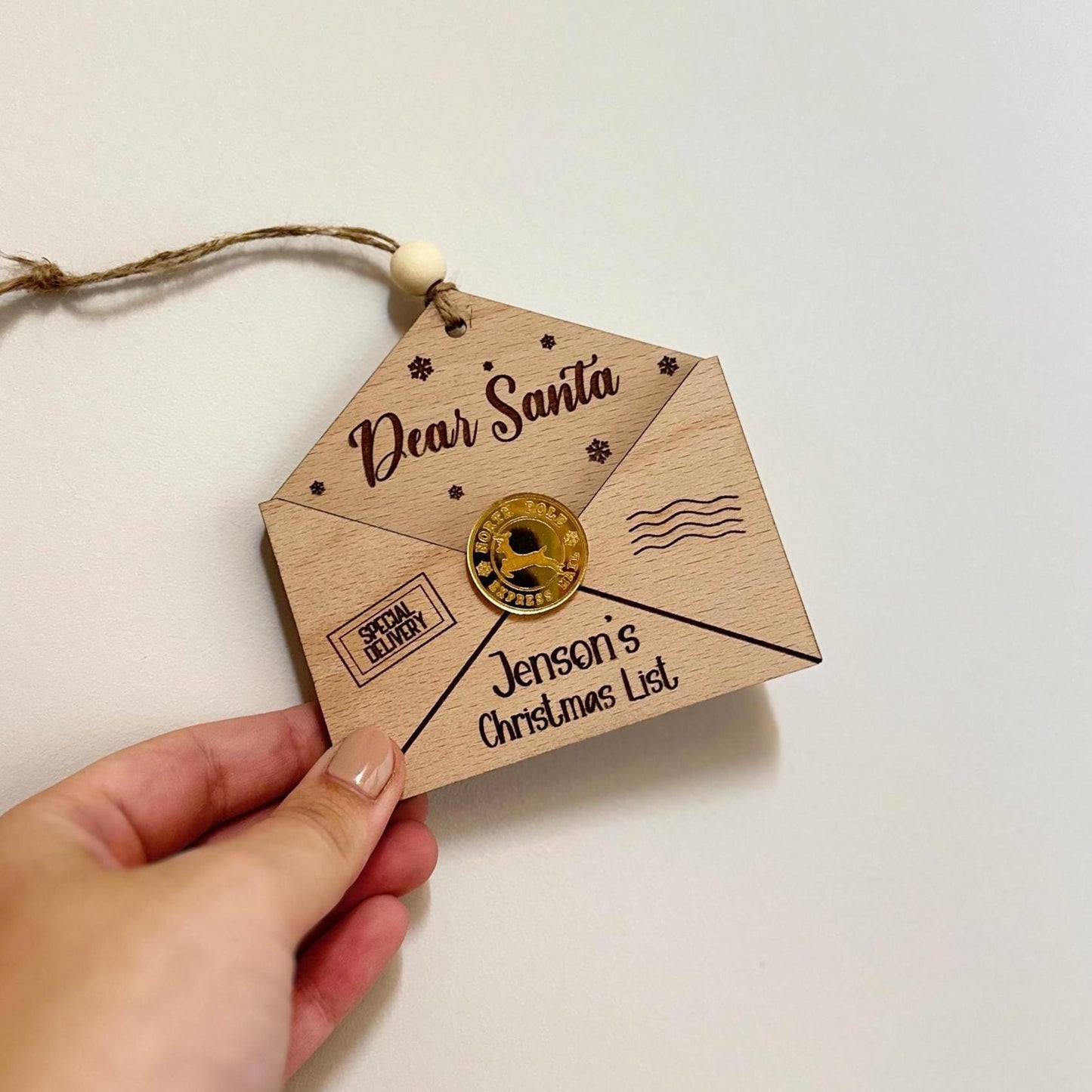 Christmas List Wallet | Christmas List for Santa | Hanging Bauble | Santa | Merry Christmas | Personalised | Wooden | Envelope | Gift