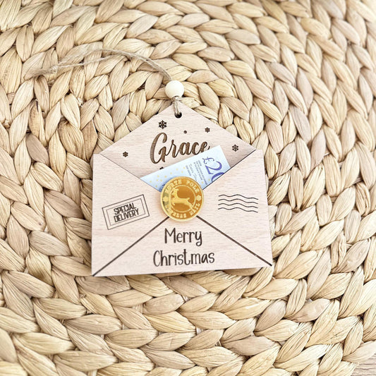 Christmas Money Wallet | Voucher Holder | Gift Card | Gift | Merry Christmas | Hanging Ornament | Money | Personalised | Wooden | Envelope