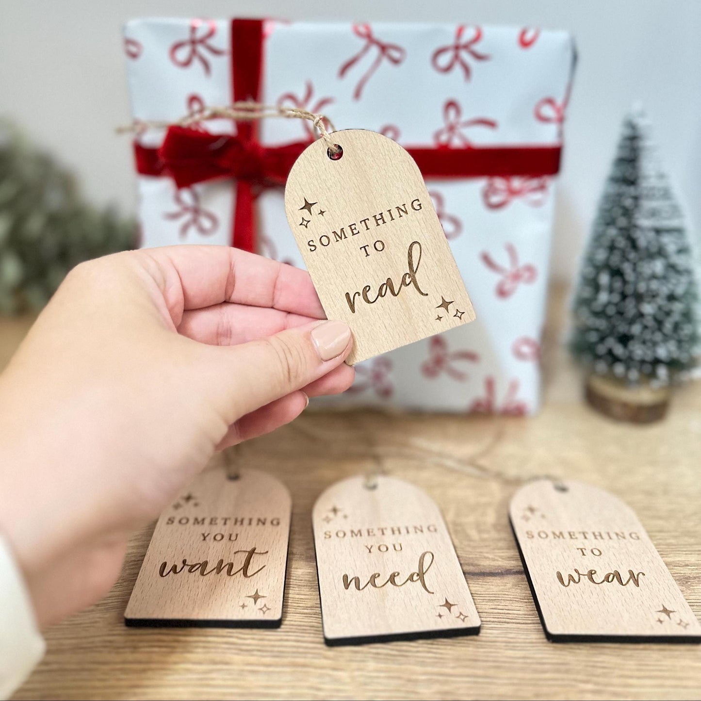Mindful Gift Tags | Something you Tags | Want, Need, Wear, Read | Present Labels | Wooden