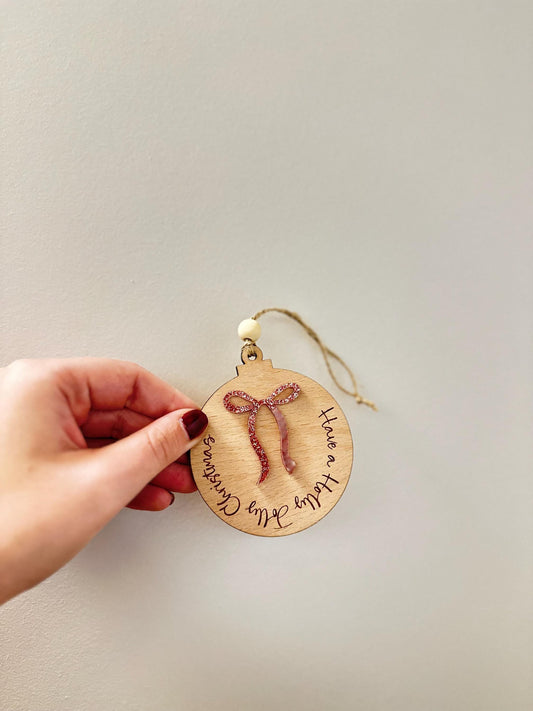 Wooden Bauble with Acrylic Bow | “Have a Holly Jolly Christmas” | Festive Christmas Decoration