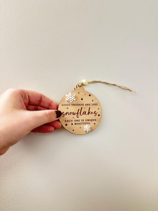 Wooden Bauble with Acrylic Snowflake | Christmas Ornament for a Friend | Festive Decoration
