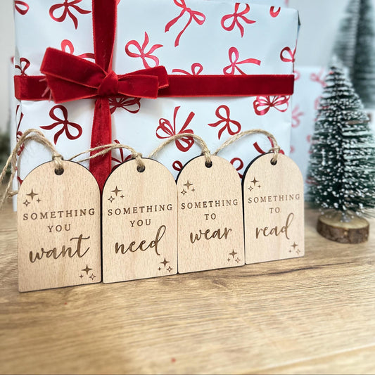 Mindful Gift Tags | Something you Tags | Want, Need, Wear, Read | Present Labels | Wooden
