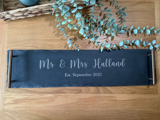 Mr & Mrs Personalised Slate Serving Tray | Platter | Wedding | Anniversary | Valentines | Keepsake | Gift | New Home | Mr - Mr | Mrs - Mrs