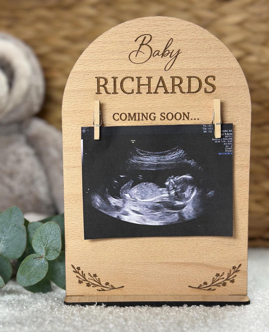 Personalised Pregnancy Announcement | Baby Scan Reveal | Social Media Baby Announcement Prop | Due Date | Coming Soon | Boy | Girl | Wooden