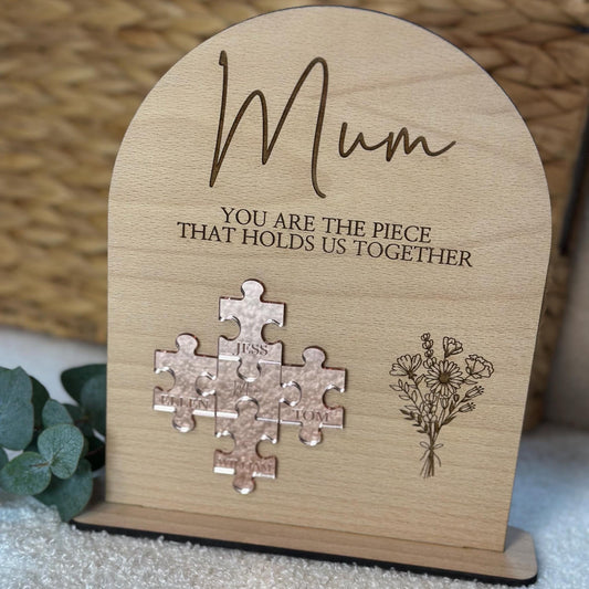 Wooden Puzzle Piece Stand | Jigsaw | Personalised | Gift | Birthday | Together | Family | Mum | Mom | Nan | Grandma | Nana | Dad | Grandad
