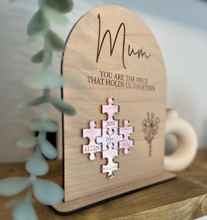 Wooden Puzzle Piece Stand | Jigsaw | Personalised | Gift | Birthday | Together | Family | Mum | Mom | Nan | Grandma | Nana | Dad | Grandad