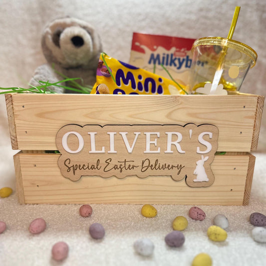 Personalised Easter Crate and Plaque | Plaque | Easter Bunny | Easter Egg | Easter Egg Hunt | Gifts | Hamper | Wooden