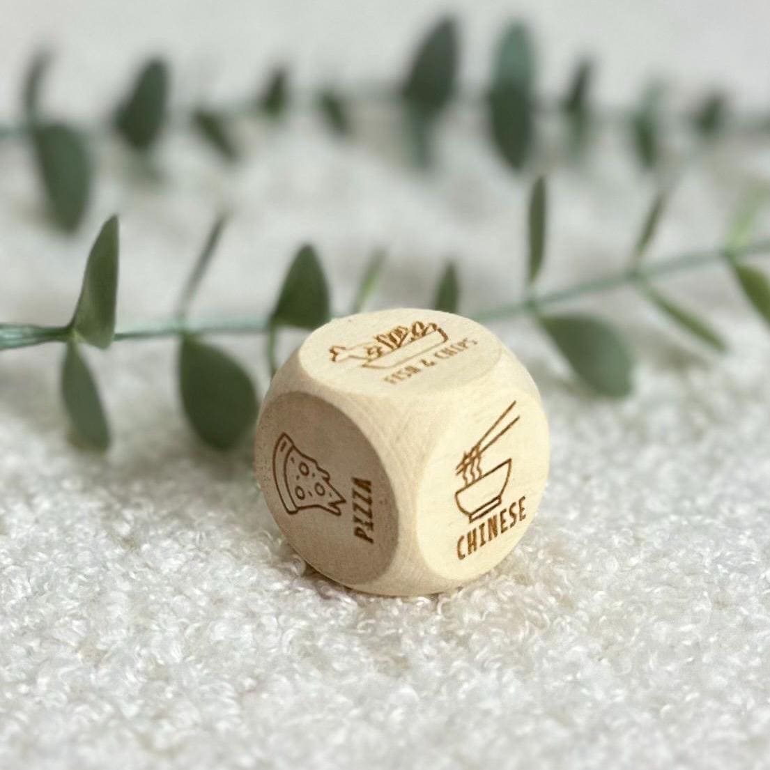 Wooden Takeaway Dice | Game | Roll | Date Night | Couple | Married | Friends | Takeout | Decision Dice | Night In | Fun | Gift | Food