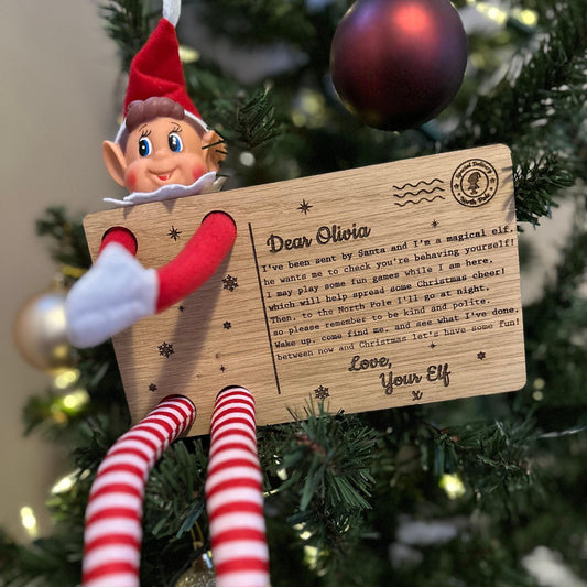 Elf on the Shelf Arrival Postcard | Letter | Christmas | Elf | Elf on the Shelf | Personalised | Wooden | I'm Back | Festive Fun