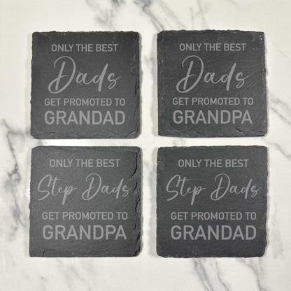 Best Dads Get Promoted to Grandad Slate Coaster