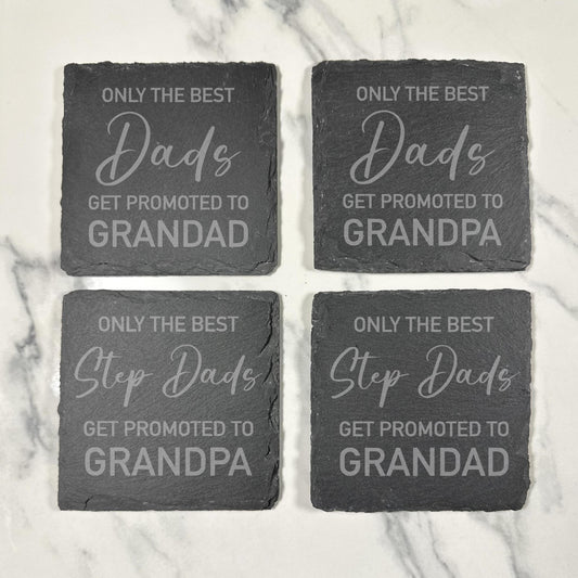 Best Dads Get Promoted to Grandad Slate Coaster | Step Dad | Grandpa | Grandfather | Gift | New Baby | Announcement