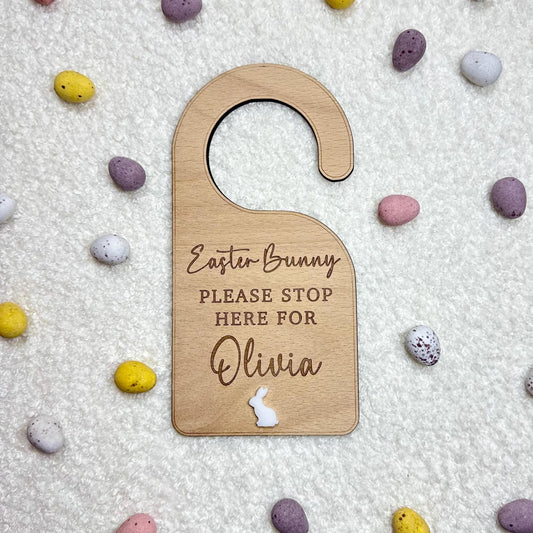 Personalised Easter Bunny Door Hanger | Please Stop Here | Bunny | Rabbit | Easter | Gift | Wooden