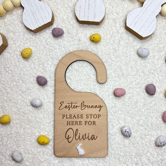 Personalised Easter Bunny Door Hanger | Please Stop Here | Bunny | Rabbit | Easter | Gift | Wooden