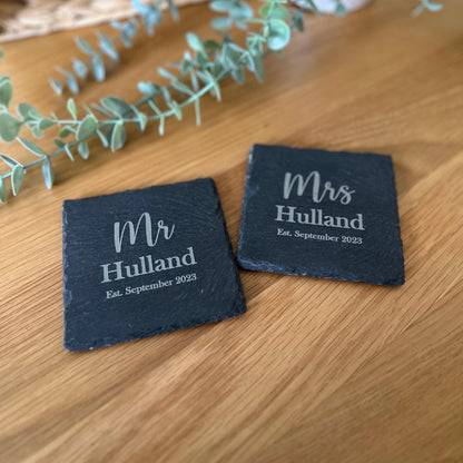 Mr & Mrs Personalised Slate Coasters