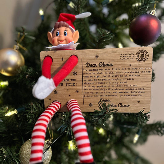 Elf on the Shelf Arrival Postcard | Letter | I'm Back | Elf | Elf on the Shelf | Christmas | X-Mas | Personalised | Santa | Wooden | Gift