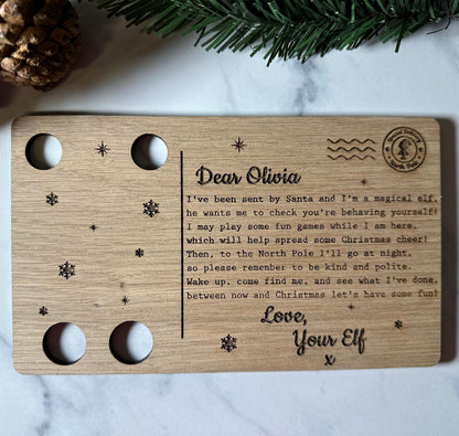Elf on the Shelf Arrival Postcard | Letter | Christmas | Elf | Elf on the Shelf | Personalised | Wooden | I'm Back | Festive Fun