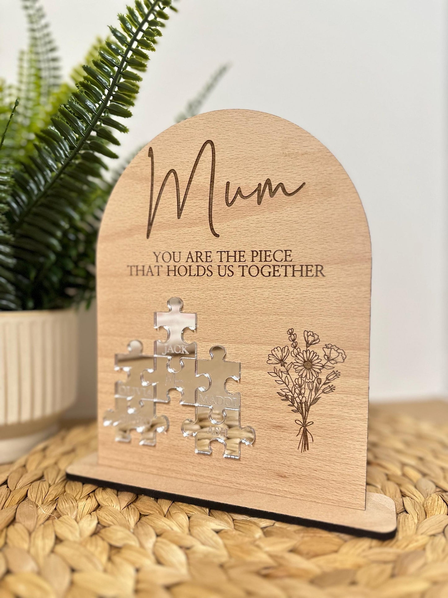 Wooden Puzzle Piece Stand | Jigsaw | Personalised | Gift | Birthday | Together | Family | Mum | Mom | Nan | Grandma | Nana | Dad | Grandad