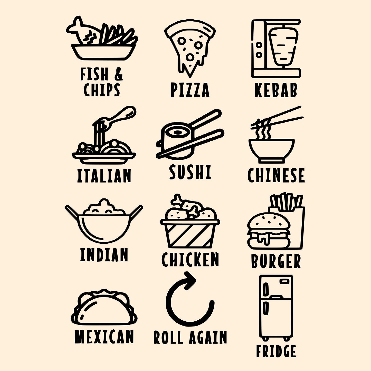 Wooden Takeaway Dice | Game | Roll | Date Night | Couple | Married | Friends | Takeout | Decision Dice | Night In | Fun | Gift | Food