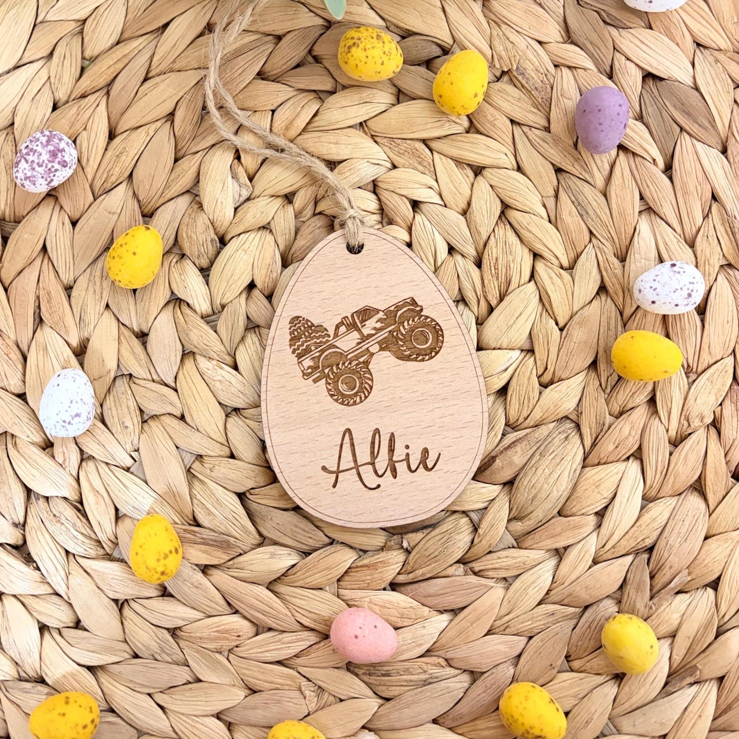 Easter Monster Truck Engraved Tag