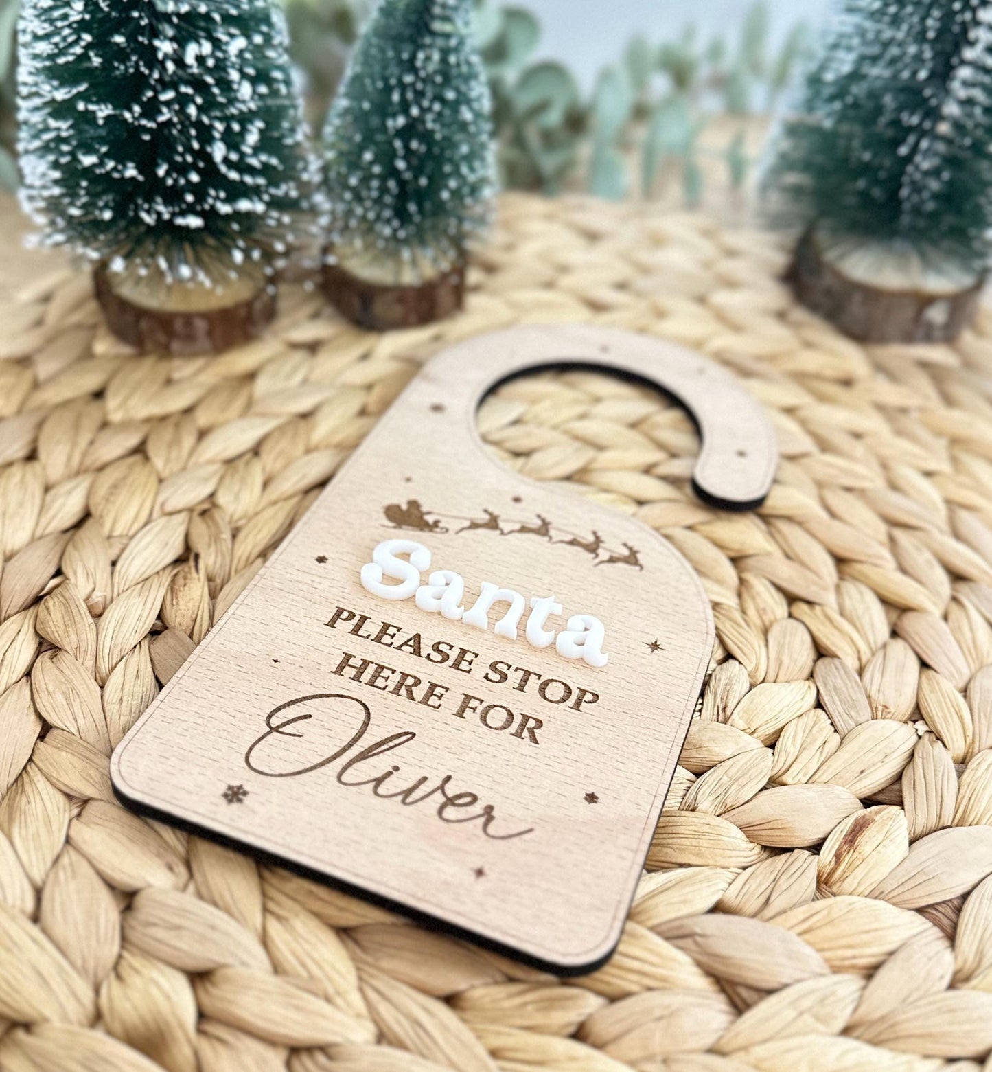 Santa, Please Stop Here For... Door Hanger | Door | Santa | Father Christmas | Personalised | Wooden | Acrylic | Stop Here Sign | Christmas