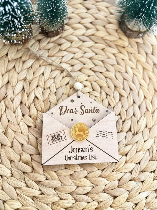 Christmas List Wallet | Christmas List for Santa | Hanging Bauble | Santa | Merry Christmas | Personalised | Wooden | Envelope | Gift
