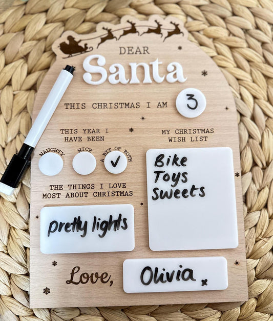 Reusable Christmas Wishlist Plaque | Dear Santa | Christmas | Wishlist | Letter | Age | Wipeable | White Board | Milestone Photo Prop