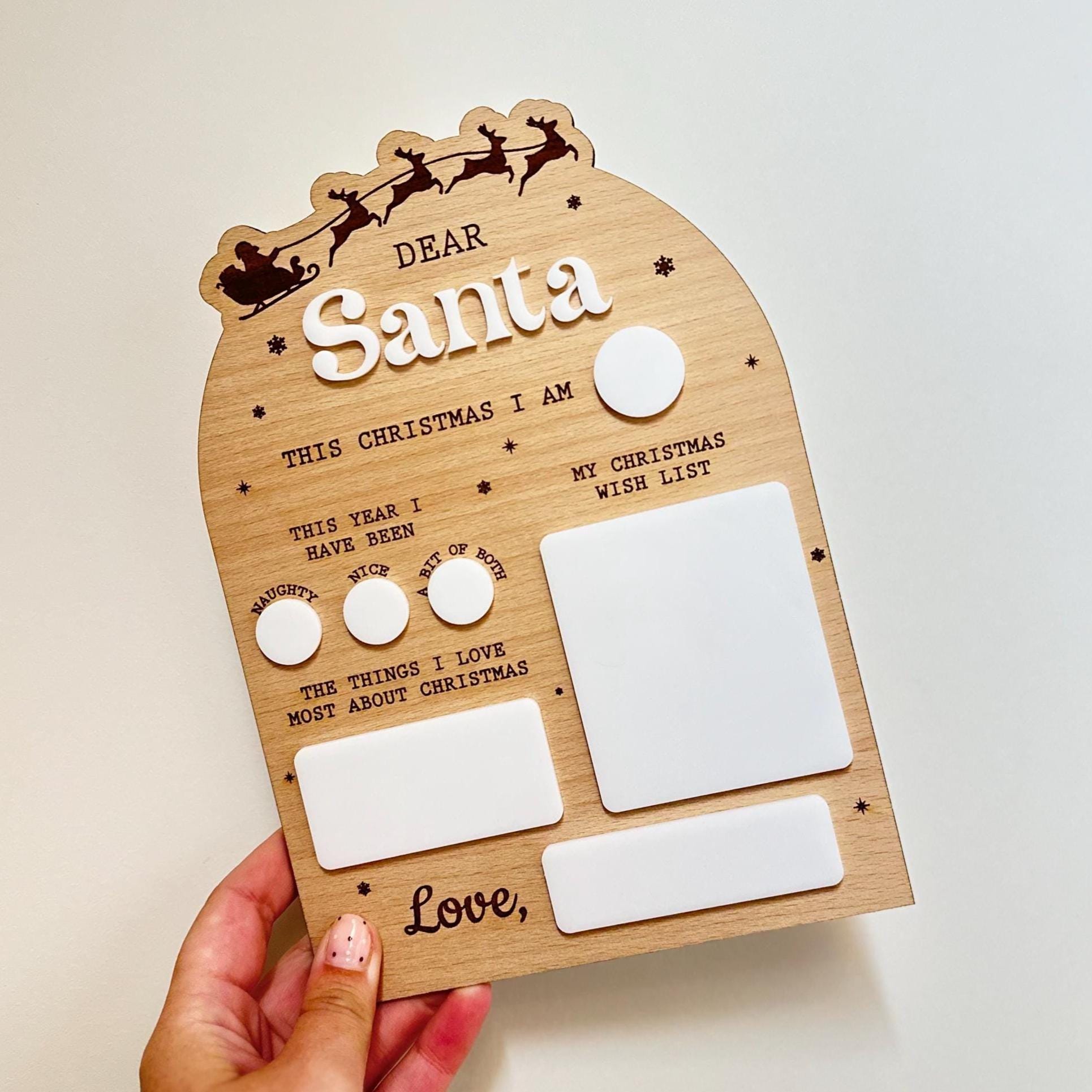 Reusable Christmas Wishlist Plaque | Dear Santa | Christmas | Wishlist | Letter | Age | Wipeable | White Board | Milestone Photo Prop