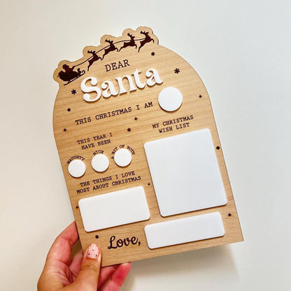 Reusable Christmas Wishlist Plaque | Dear Santa | Christmas | Wishlist | Letter | Age | Wipeable | White Board | Milestone Photo Prop