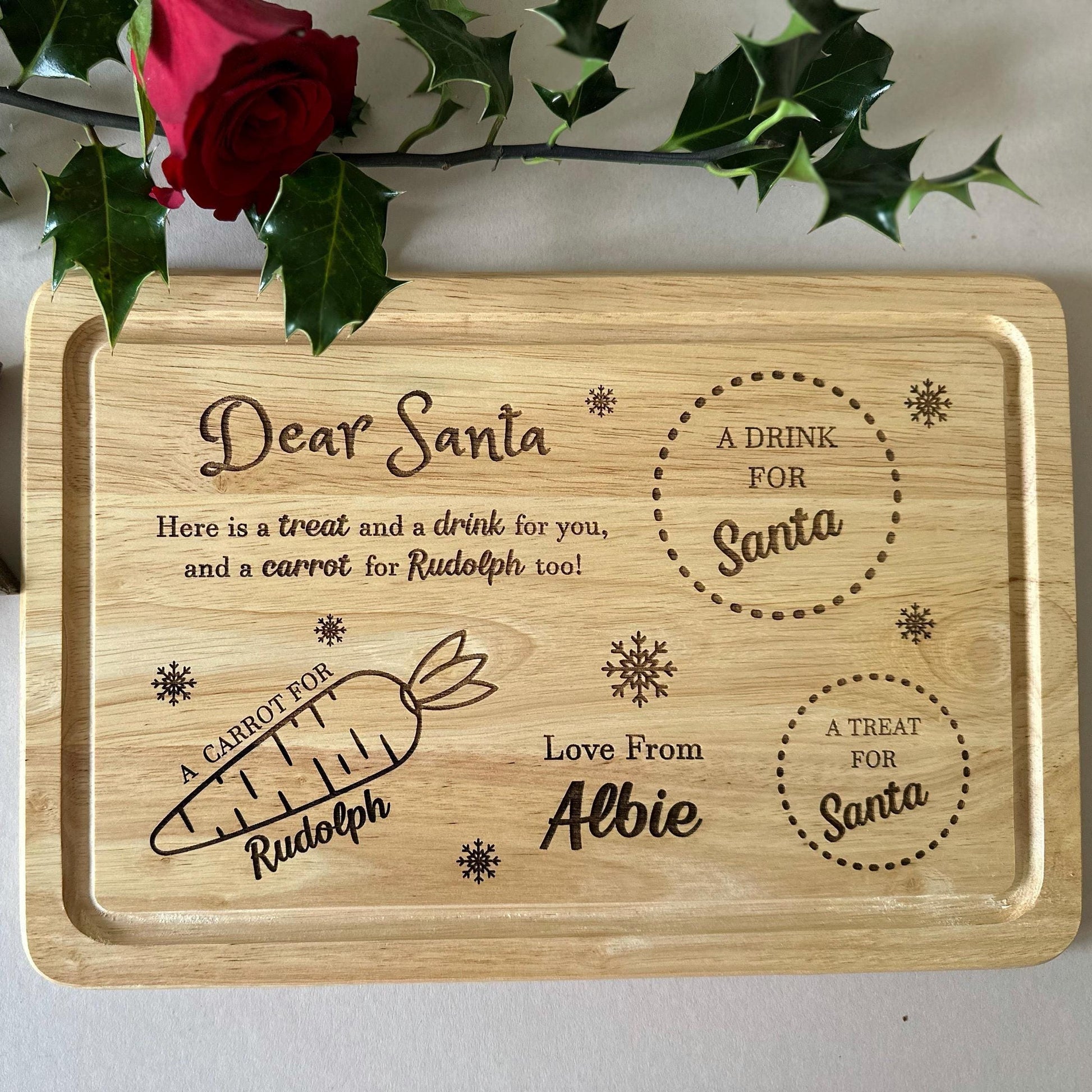 Wooden Christmas Eve Board | Christmas Eve | Santa | Rudolph | Treat Board | Mince Pie | Cookie | Milk | Carrot | Personalised