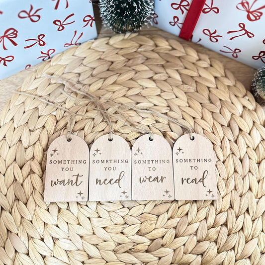 Mindful Gift Tags | Something you Tags | Want, Need, Wear, Read | Present Labels | Wooden