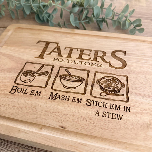 Chopping Board | Taters | Film Inspired | Funny | Gift | Wooden | Cutting Board | Engraved | Kitchen