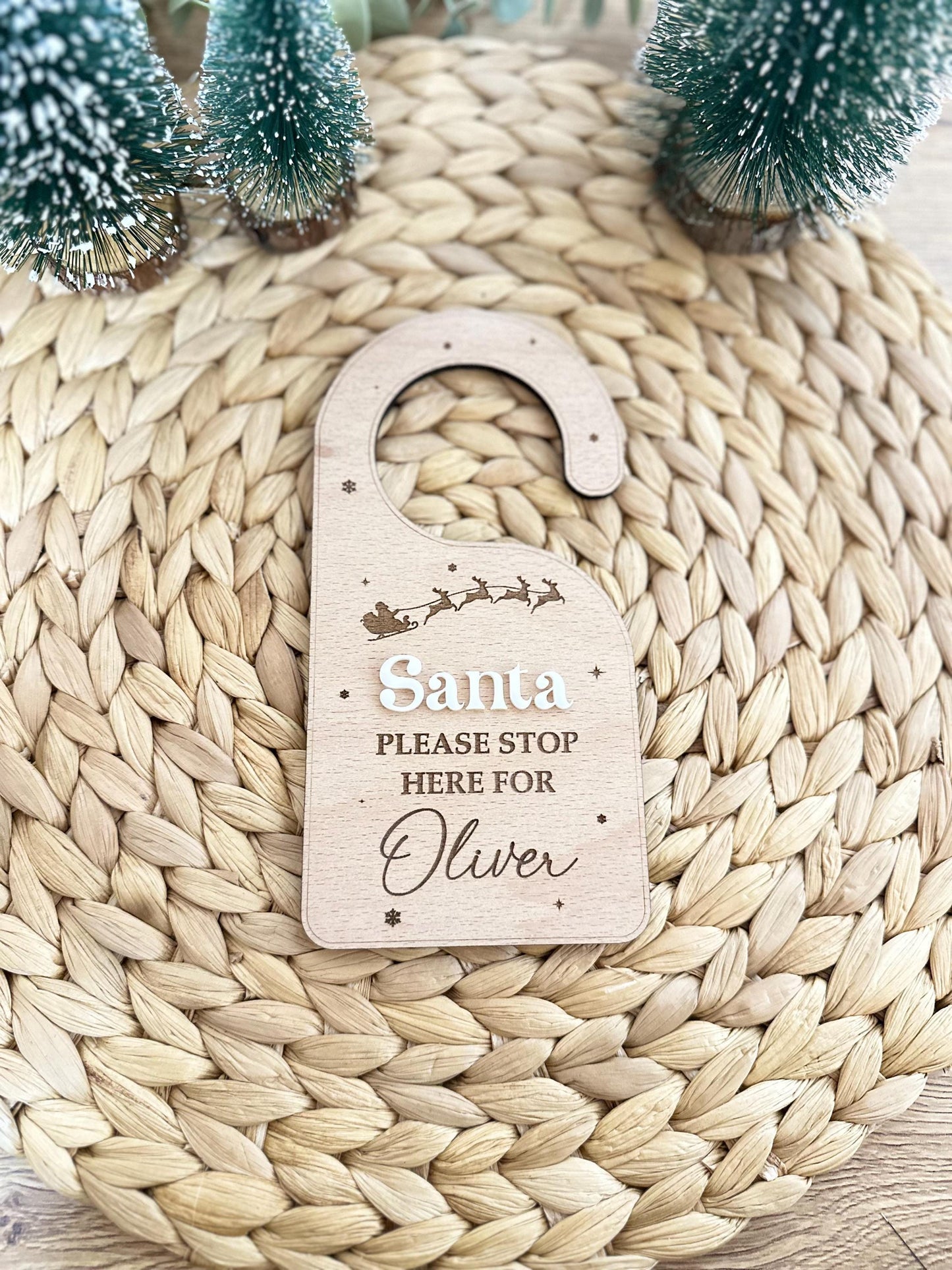 Santa, Please Stop Here For... Door Hanger | Door | Santa | Father Christmas | Personalised | Wooden | Acrylic | Stop Here Sign | Christmas