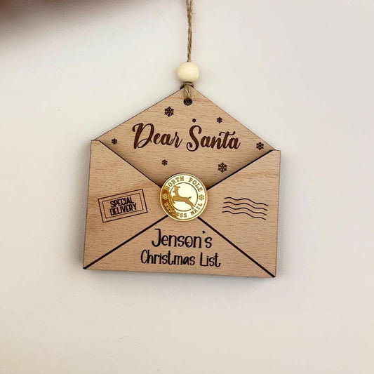 Christmas List Wallet | Christmas List for Santa | Hanging Bauble | Santa | Merry Christmas | Personalised | Wooden | Envelope | Gift