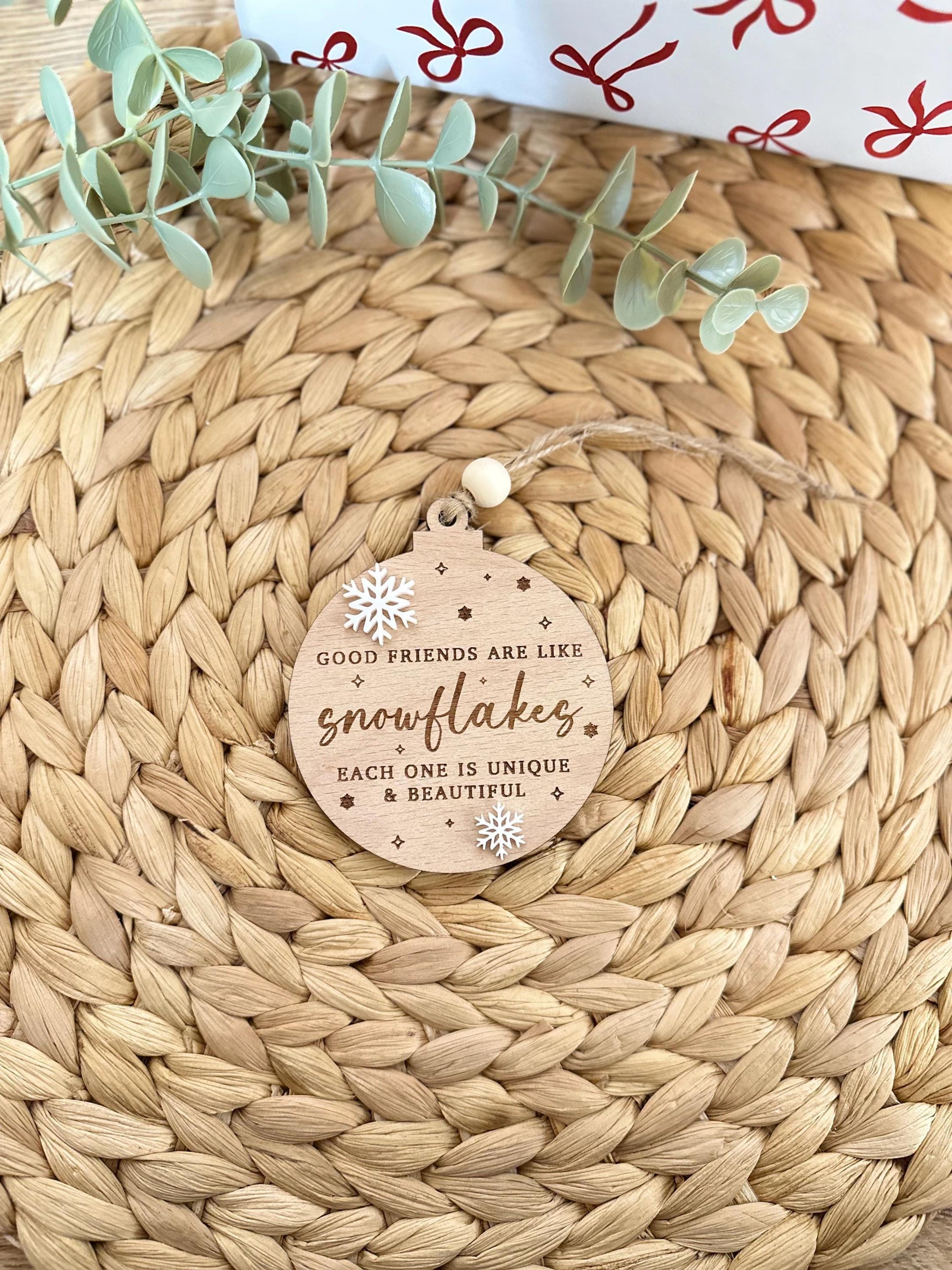 Wooden Bauble with Acrylic Snowflake | Christmas Ornament for a Friend | Festive Decoration