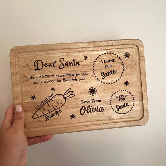Wooden Christmas Eve Board | Christmas Eve | Santa | Rudolph | Treat Board | Mince Pie | Cookie | Milk | Carrot | Personalised