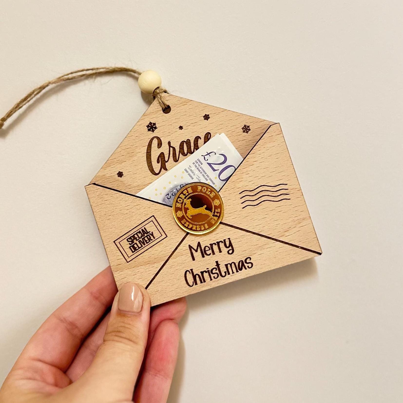 Christmas Money Wallet | Voucher Holder | Gift Card | Gift | Merry Christmas | Hanging Ornament | Money | Personalised | Wooden | Envelope