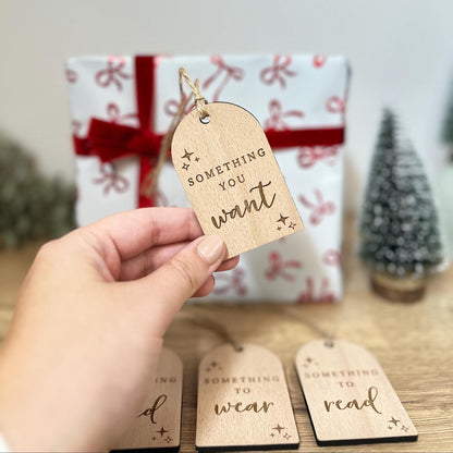 Mindful Gift Tags | Something you Tags | Want, Need, Wear, Read | Present Labels | Wooden
