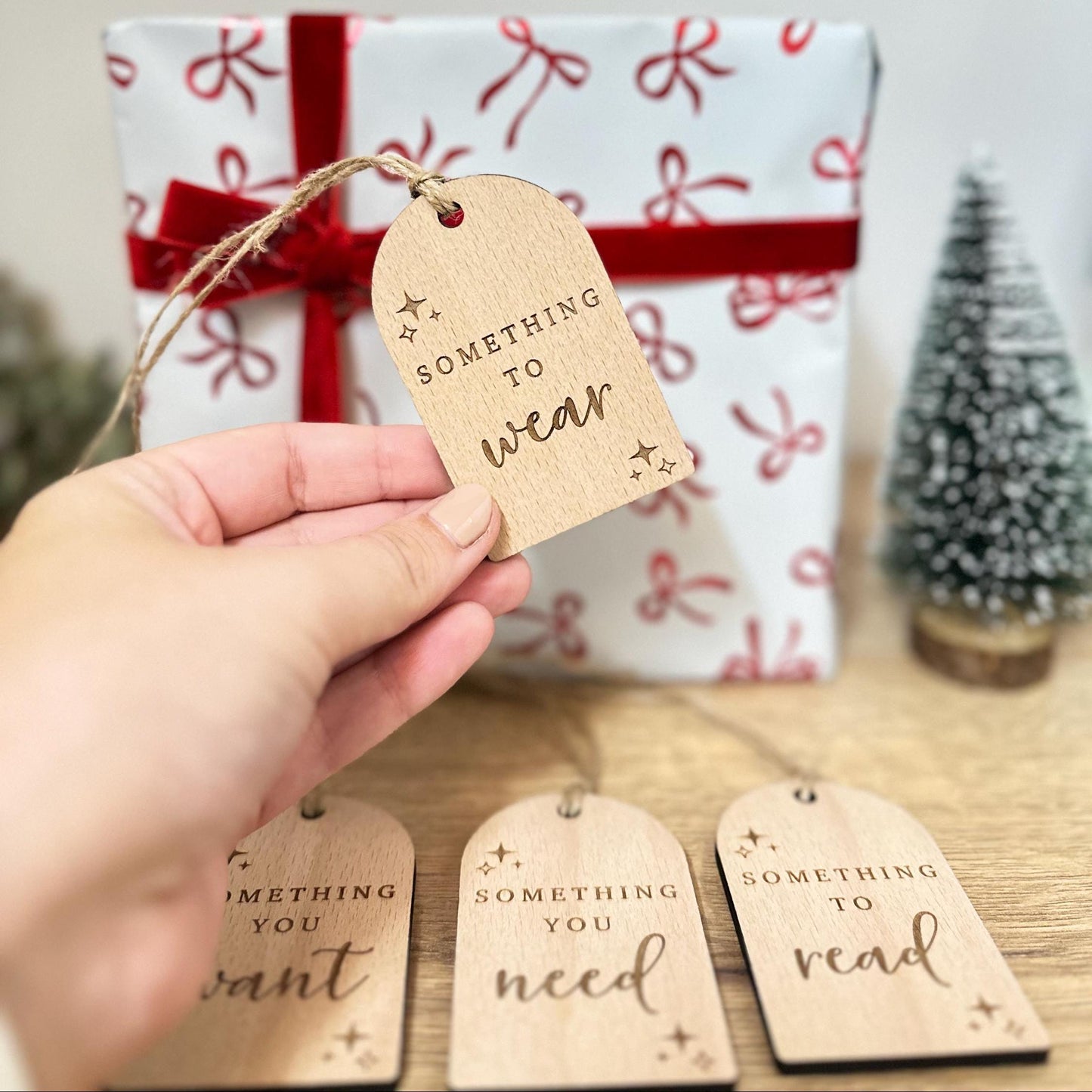 Mindful Gift Tags | Something you Tags | Want, Need, Wear, Read | Present Labels | Wooden