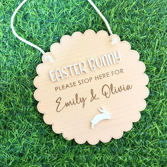 Easter Bunny Please Stop Here Hanging Sign