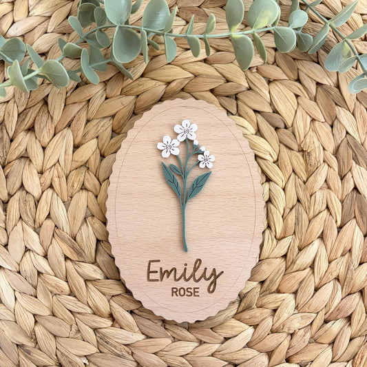 Personalised Birth Flower Plaque | Children | Name Announcement | Wall Plaque | Decor
