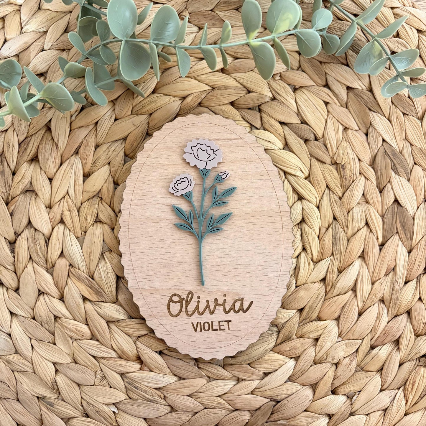 Personalised Birth Flower Plaque | Children | Name Announcement | Wall Plaque | Decor