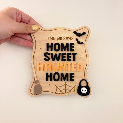 Personalised Home Sweet Haunted Home Shelf Sitter | Halloween Decor | Haunted Home Sign | Spooky | Seasonal Decoration | Home Decor | Gift