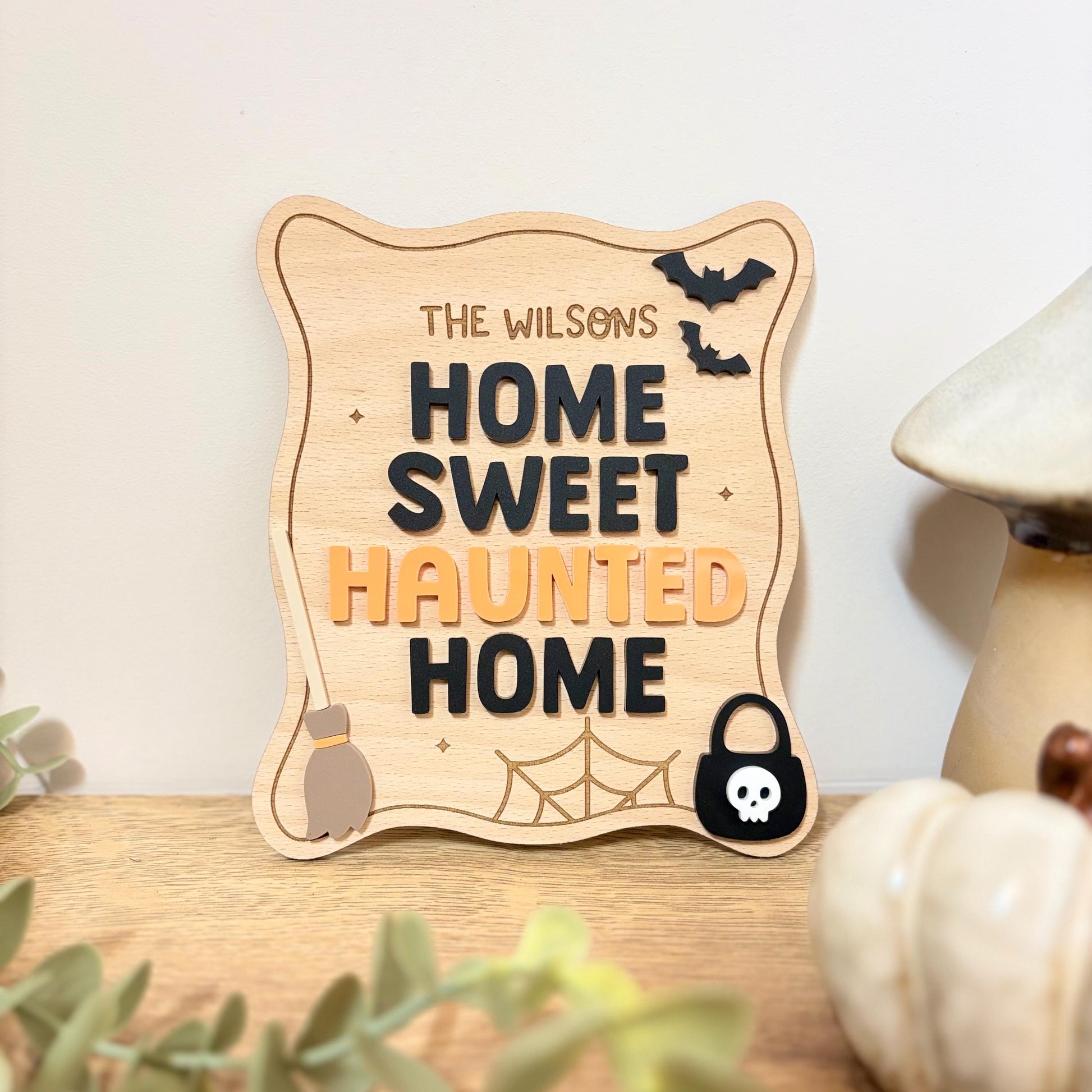 Personalised Home Sweet Haunted Home Shelf Sitter | Halloween Decor | Haunted Home Sign | Spooky | Seasonal Decoration | Home Decor | Gift