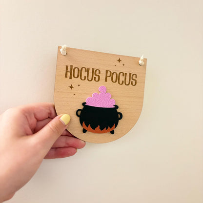 Hocus Pocus Hanging Sign | Hanging Decoration | Seasonal Decor | Halloween Home Decor | Witch Cauldron | Spooky Gift